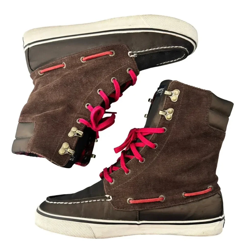 Sperry Boots Women’s Size 9 Brown Tall Plaid Lace Up Preppy Gorpcore Winter